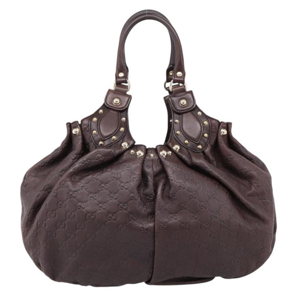 GUCCI GG Canvas Guccissima Hand Bag Leather Dark Brown Gold 203624 Auth am12743V