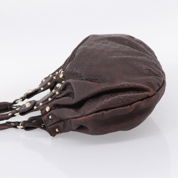 GUCCI GG Canvas Guccissima Hand Bag Leather Dark Brown Gold 203624 Auth am12743V