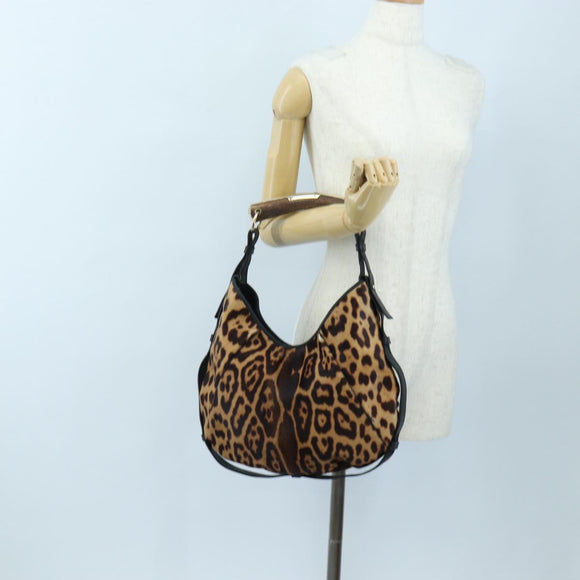 Saint Laurent Mombasa Shoulder Bag Harako Leather Beige Gold Auth am12744SAM