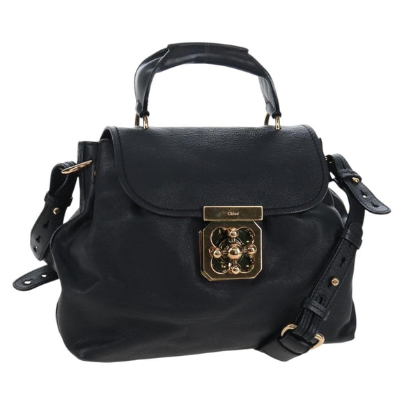Chloe Elsie Hand Bag Leather 2way Black Gold Auth am12745V
