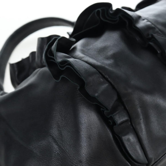 PRADA Frill Shoulder Bag Leather Black Silver Auth am12754V
