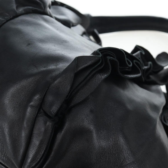 PRADA Frill Shoulder Bag Leather Black Silver Auth am12754V