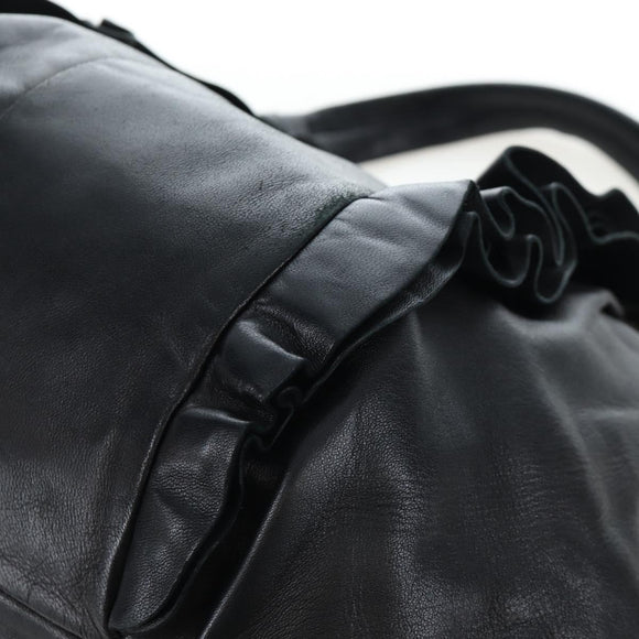 PRADA Frill Shoulder Bag Leather Black Silver Auth am12754V