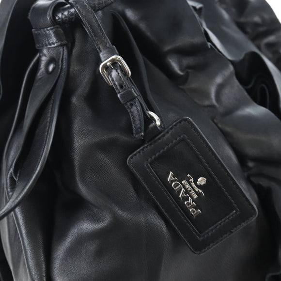 PRADA Frill Shoulder Bag Leather Black Silver Auth am12754V