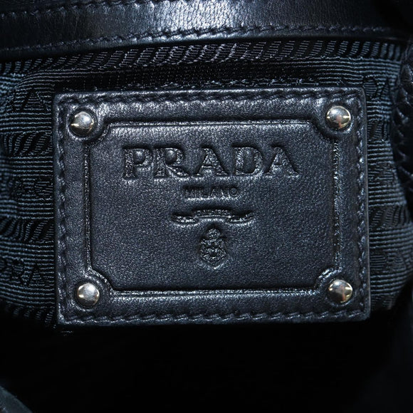 PRADA Frill Shoulder Bag Leather Black Silver Auth am12754V