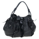 PRADA Frill Shoulder Bag Leather Black Silver Auth am12754V-1