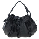 PRADA Frill Shoulder Bag Leather Black Silver Auth am12754V-13