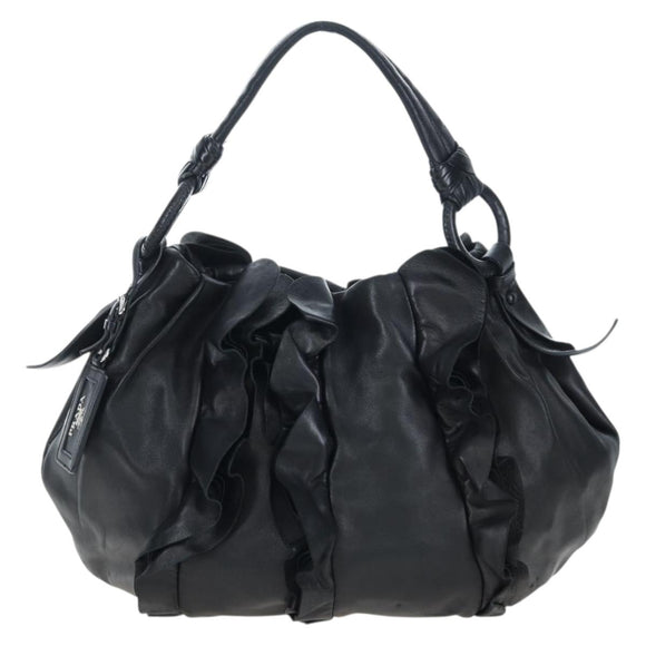 PRADA Frill Shoulder Bag Leather Black Silver Auth am12754V