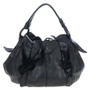 PRADA Frill Shoulder Bag Leather Black Silver Auth am12754V-2