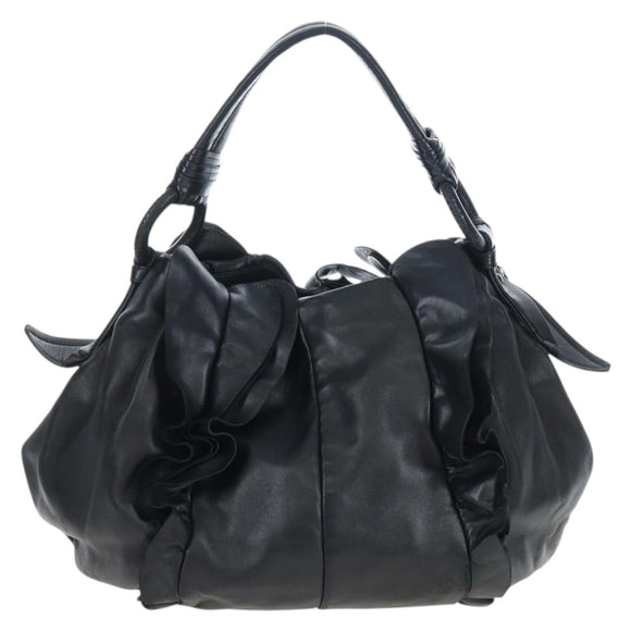PRADA Frill Shoulder Bag Leather Black Silver Auth am12754V