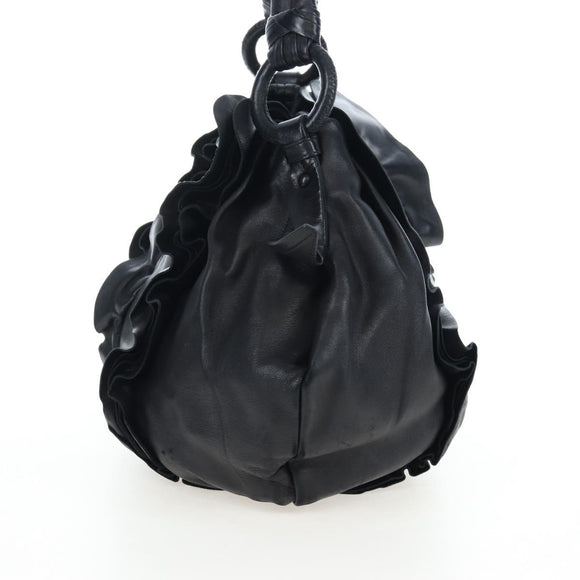 PRADA Frill Shoulder Bag Leather Black Silver Auth am12754V