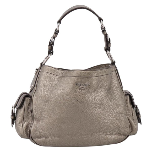 PRADA Shoulder Bag Leather Silver BR3353 Auth am12759V