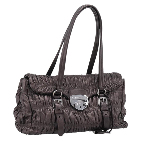 PRADA Ready Lock Tote Bag Nappa Leather Gray Silver Auth am12760M