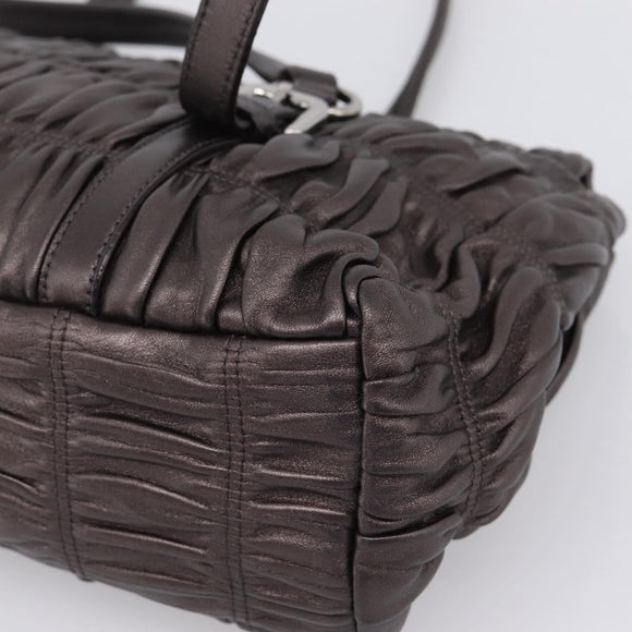 PRADA Ready Lock Tote Bag Nappa Leather Gray Silver Auth am12760M
