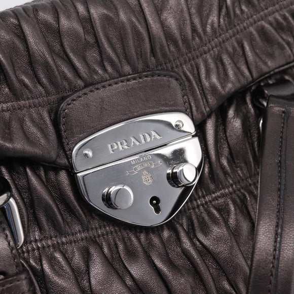 PRADA Ready Lock Tote Bag Nappa Leather Gray Silver Auth am12760M