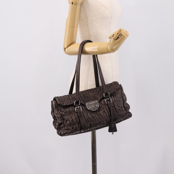 PRADA Ready Lock Tote Bag Nappa Leather Gray Silver Auth am12760M