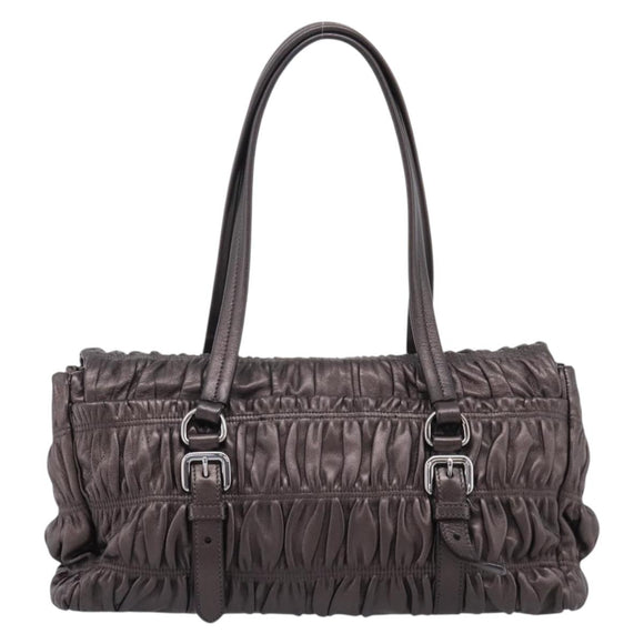 PRADA Ready Lock Tote Bag Nappa Leather Gray Silver Auth am12760M