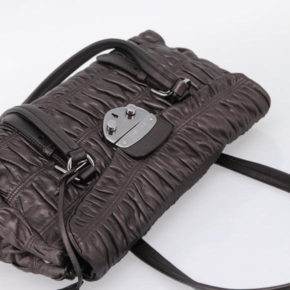 PRADA Ready Lock Tote Bag Nappa Leather Gray Silver Auth am12760M