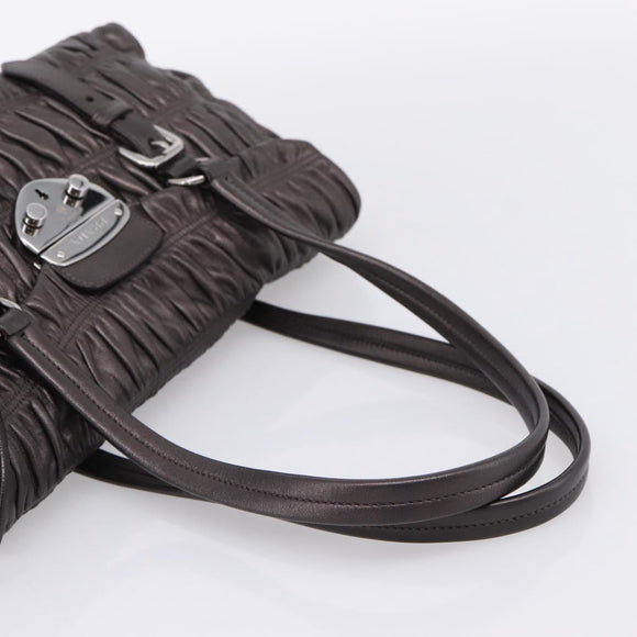 PRADA Ready Lock Tote Bag Nappa Leather Gray Silver Auth am12760M