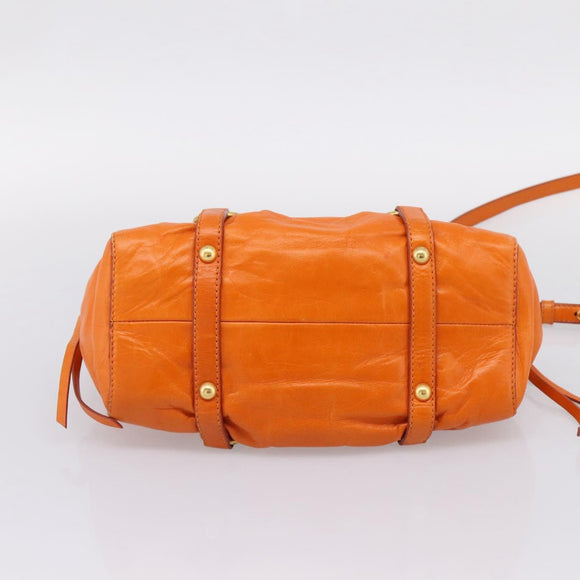 Miu Miu Side Ribbon Hand Bag Leather 2way Orange Gold Auth am12762V
