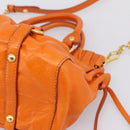 Miu Miu Side Ribbon Hand Bag Leather 2way Orange Gold Auth am12762V-12