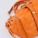 Miu Miu Side Ribbon Hand Bag Leather 2way Orange Gold Auth am12762V-13