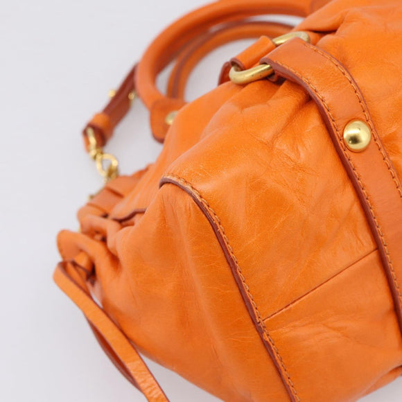 Miu Miu Side Ribbon Hand Bag Leather 2way Orange Gold Auth am12762V