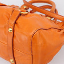 Miu Miu Side Ribbon Hand Bag Leather 2way Orange Gold Auth am12762V-14