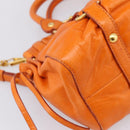 Miu Miu Side Ribbon Hand Bag Leather 2way Orange Gold Auth am12762V-15