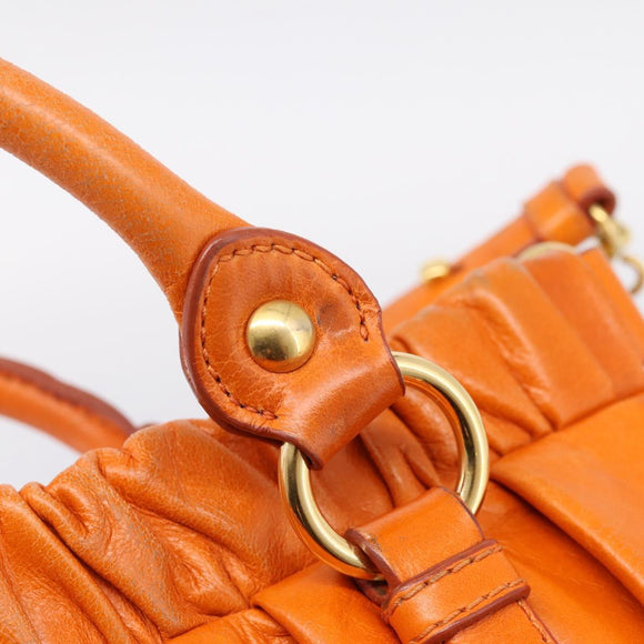 Miu Miu Side Ribbon Hand Bag Leather 2way Orange Gold Auth am12762V