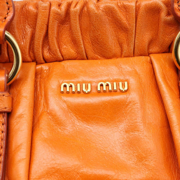 Miu Miu Side Ribbon Hand Bag Leather 2way Orange Gold Auth am12762V