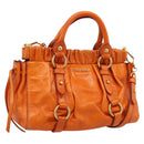 Miu Miu Side Ribbon Hand Bag Leather 2way Orange Gold Auth am12762V-1