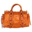 Miu Miu Side Ribbon Hand Bag Leather 2way Orange Gold Auth am12762V-2