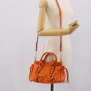 Miu Miu Side Ribbon Hand Bag Leather 2way Orange Gold Auth am12762V-24
