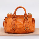 Miu Miu Side Ribbon Hand Bag Leather 2way Orange Gold Auth am12762V-25