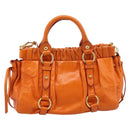 Miu Miu Side Ribbon Hand Bag Leather 2way Orange Gold Auth am12762V-3