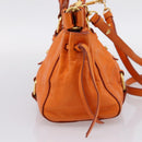 Miu Miu Side Ribbon Hand Bag Leather 2way Orange Gold Auth am12762V-4