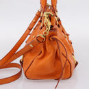 Miu Miu Side Ribbon Hand Bag Leather 2way Orange Gold Auth am12762V-5