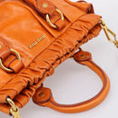 Miu Miu Side Ribbon Hand Bag Leather 2way Orange Gold Auth am12762V-6