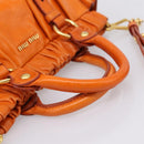 Miu Miu Side Ribbon Hand Bag Leather 2way Orange Gold Auth am12762V-7