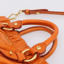 Miu Miu Side Ribbon Hand Bag Leather 2way Orange Gold Auth am12762V-8