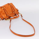 Miu Miu Side Ribbon Hand Bag Leather 2way Orange Gold Auth am12762V-9