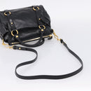 Miu Miu Side Ribbon Hand Bag Leather 2way Black Gold Auth am12763M-10