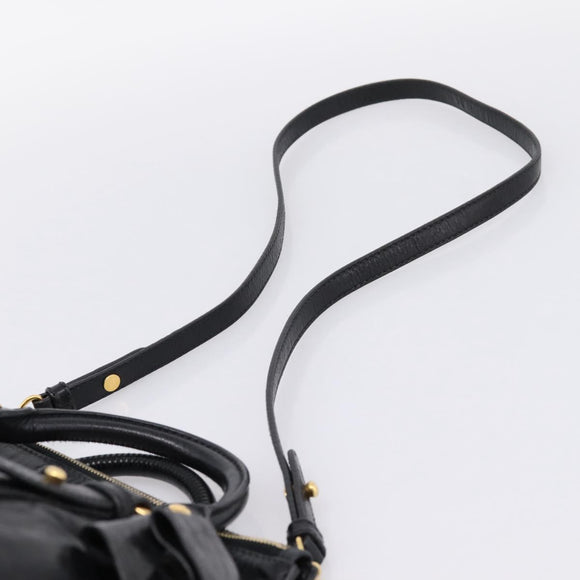 Miu Miu Side Ribbon Hand Bag Leather 2way Black Gold Auth am12763M