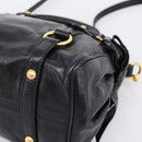 Miu Miu Side Ribbon Hand Bag Leather 2way Black Gold Auth am12763M-13