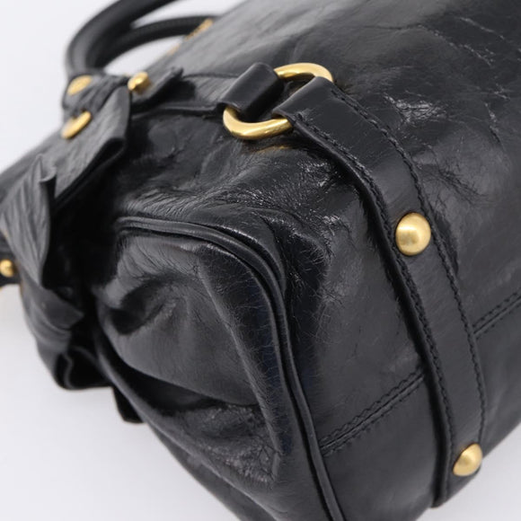 Miu Miu Side Ribbon Hand Bag Leather 2way Black Gold Auth am12763M