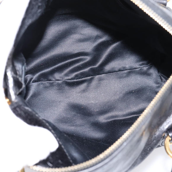 Miu Miu Side Ribbon Hand Bag Leather 2way Black Gold Auth am12763M