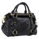 Miu Miu Side Ribbon Hand Bag Leather 2way Black Gold Auth am12763M-1