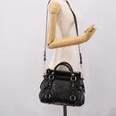 Miu Miu Side Ribbon Hand Bag Leather 2way Black Gold Auth am12763M-24