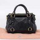 Miu Miu Side Ribbon Hand Bag Leather 2way Black Gold Auth am12763M-25